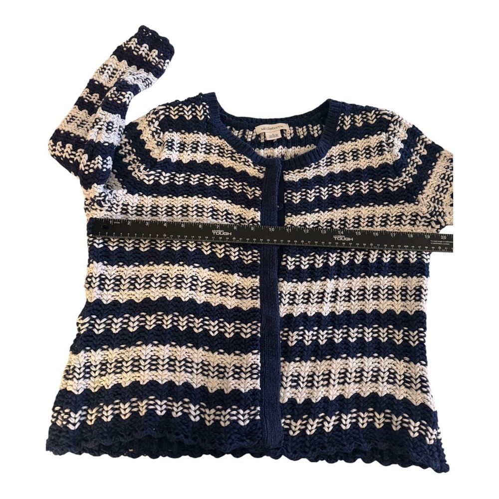 Liz Claiborne Nautical Striped open-knit Cardigan Navy White Womens Large - Picture 4 of 7